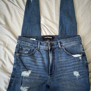 Express Women’s Dark Blue Distressed Skinny Jeans